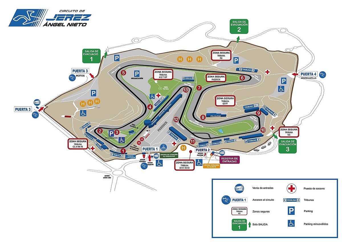 Plan der Tribünen auf der Rennstrecke Jerez-Angel Nieto